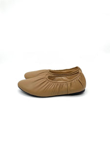 Drape Round Toe leather shoes　-Camel-